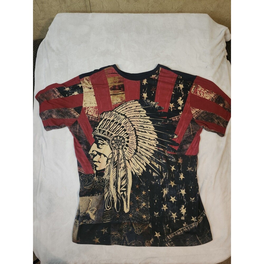 Akademiks Jeanius Mens All Over Print T-Shirt 3XL Native American US Flag...